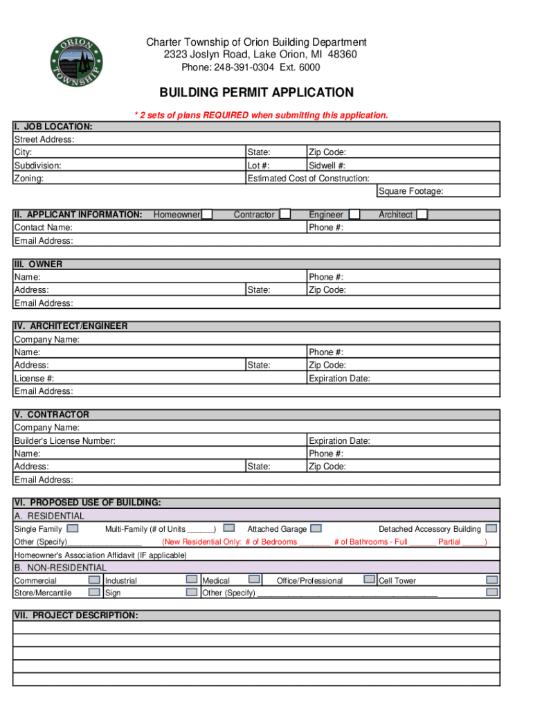 Charter Township of Orion Building Department 2323  Form