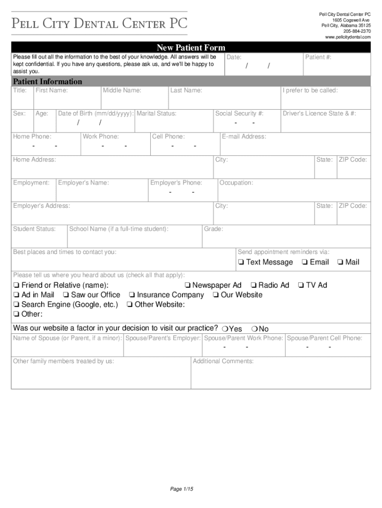 Pell City Dental Center PC New Patient Forms Pell City Dental Center PC New Patient Forms