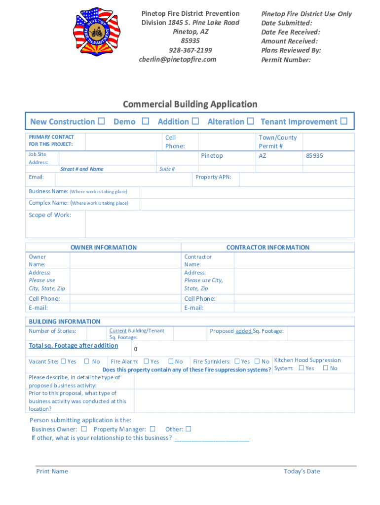 Commercial Building Application Pinetop Fire District  Form