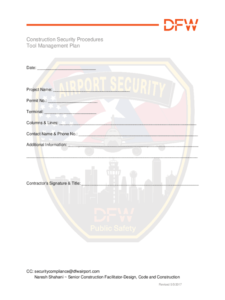 Construction Security Procedures Tool Management Plan  Form