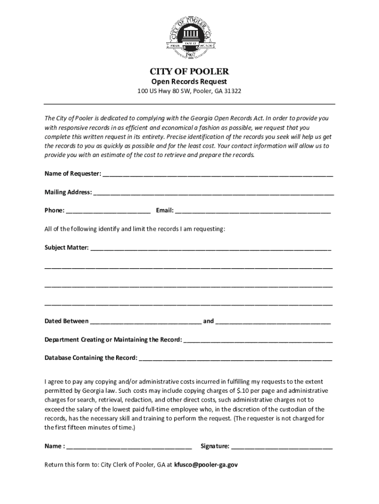 ANNUAL BUDGET CITY of POOLER, GA  Form