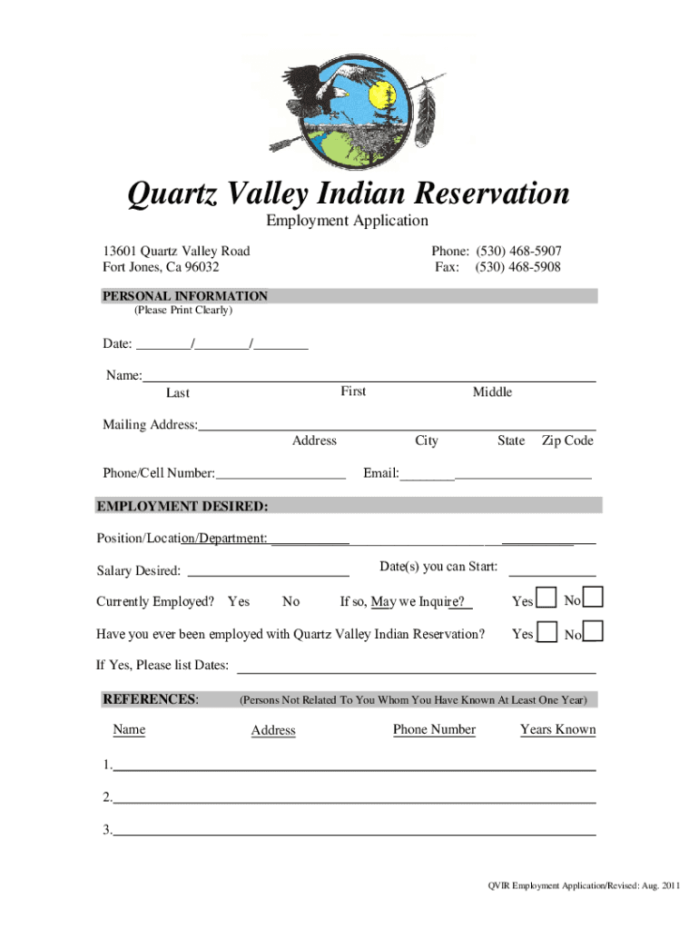 Quartz Valley Indian Reservation Jobs in Fort Jones, CA  Form