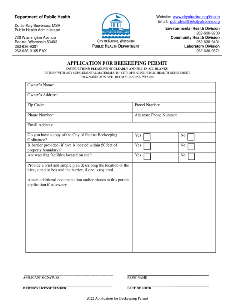 Public Health Department City of Racine  Form