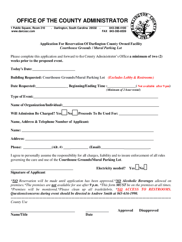 OFFICE of the COUNTY ADMINISTRATOR Darlington County  Form