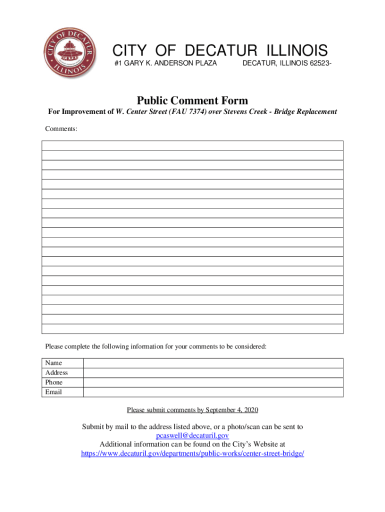 Public Comment Form City of Decatur, IL