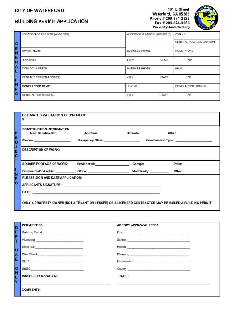 Www Cityofwaterford Org V5 Wp ContentCITY of WATERFORD 101 E Street Waterford, CA 95386 Phone  Form