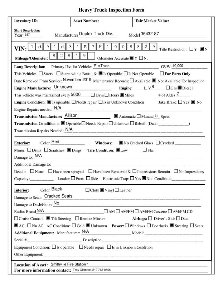 Heavy Truck Inspection Form 8 2 8 4 9