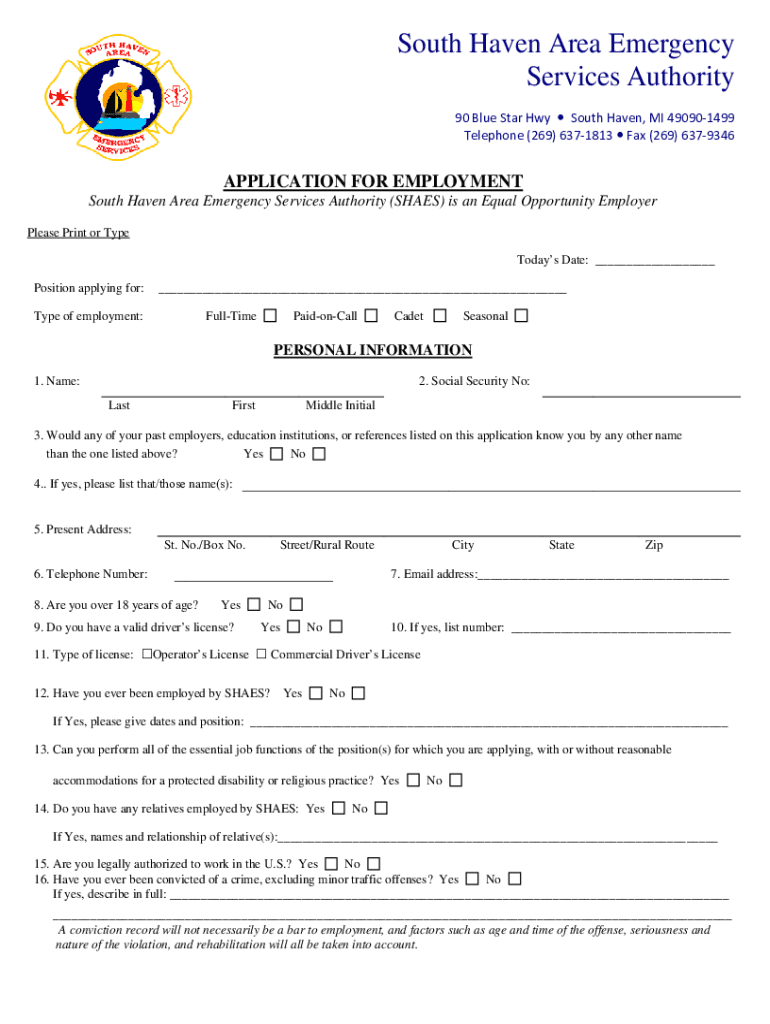 South Haven Area Emergency Services Authority  Form