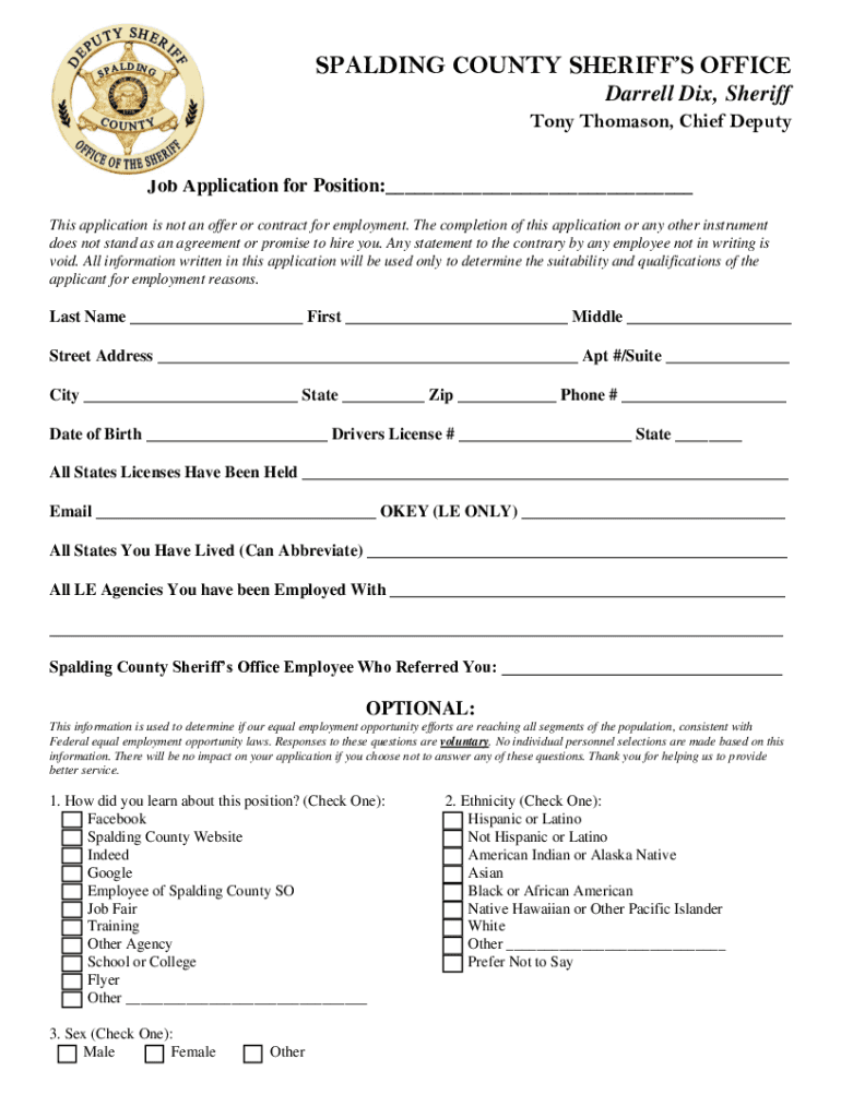 SCSO Application and Background Booklet Spalding County, GA  Form