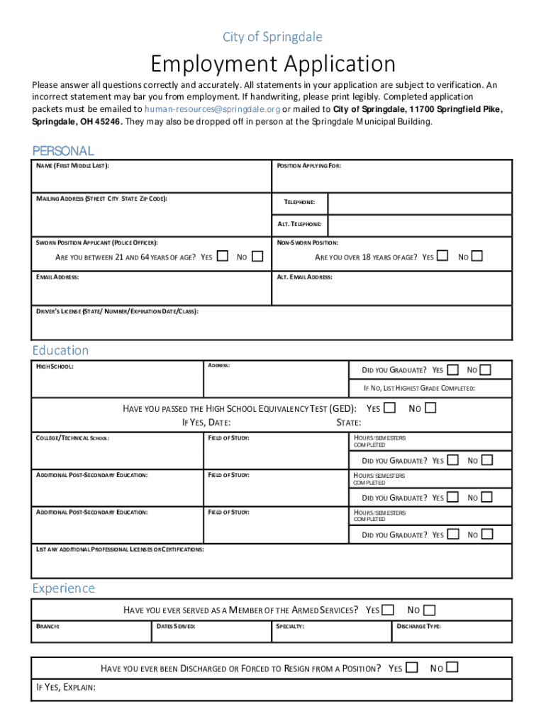 Fillable Online Springdale Download Application Forms in