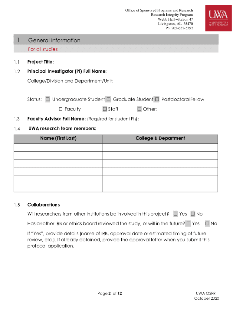 UWA IRB New Protocol Application Form