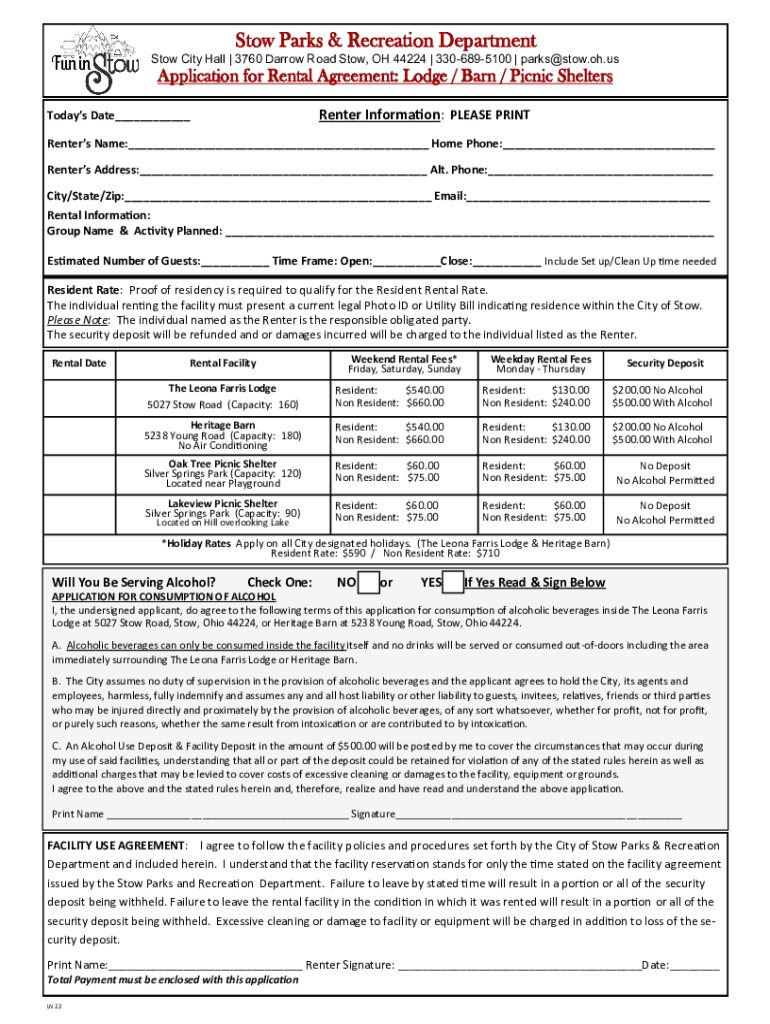 Stowohio Recdesk Com RecDeskPortal PortalsStow Parks &amp; Recreation Department  Form