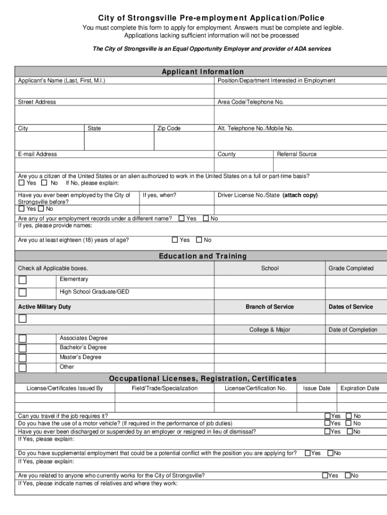 CIVIL SERVICE COMMISSION CITY of STRONGSVILLE, OHIO  Form