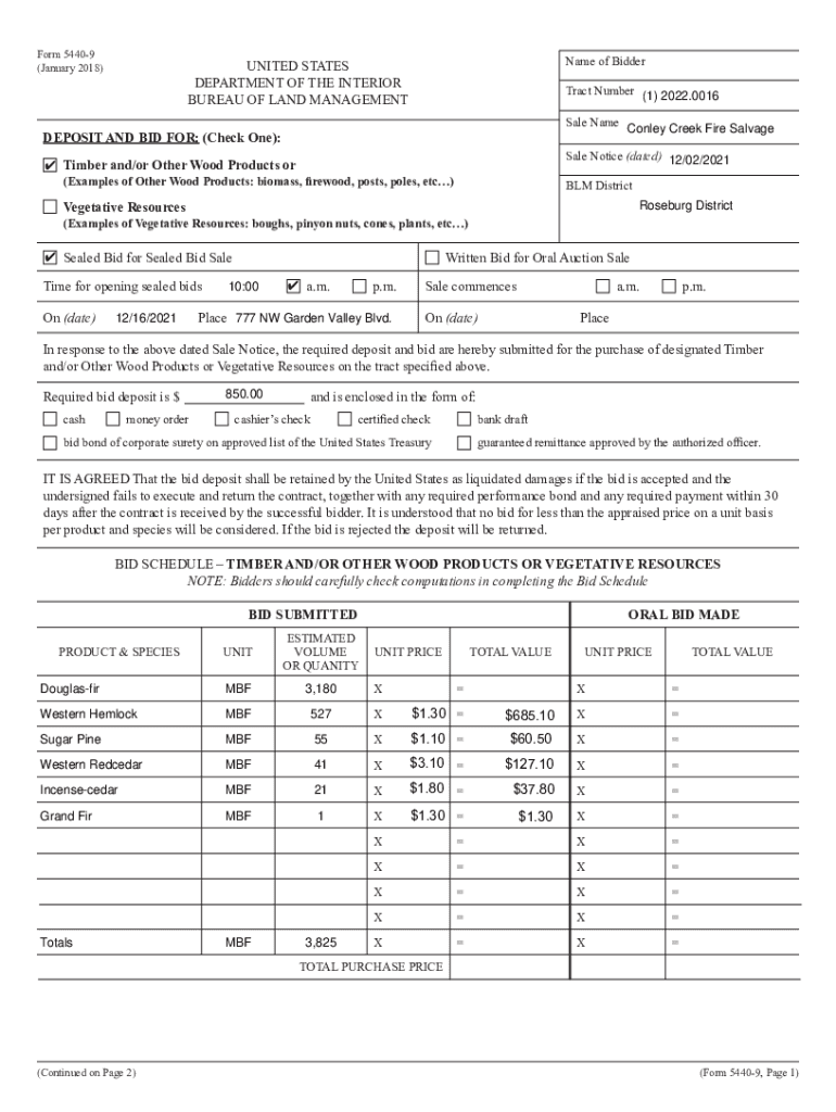 TIMBER for SALE, UNITED STATES DEPARTMENT of the Blm Gov  Form