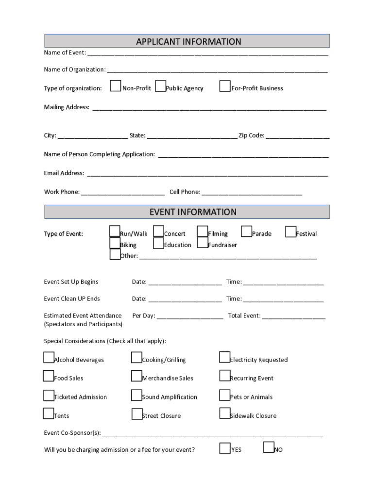 Special Events &amp; Mass Gathering Permit Application Victor, Idaho  Form