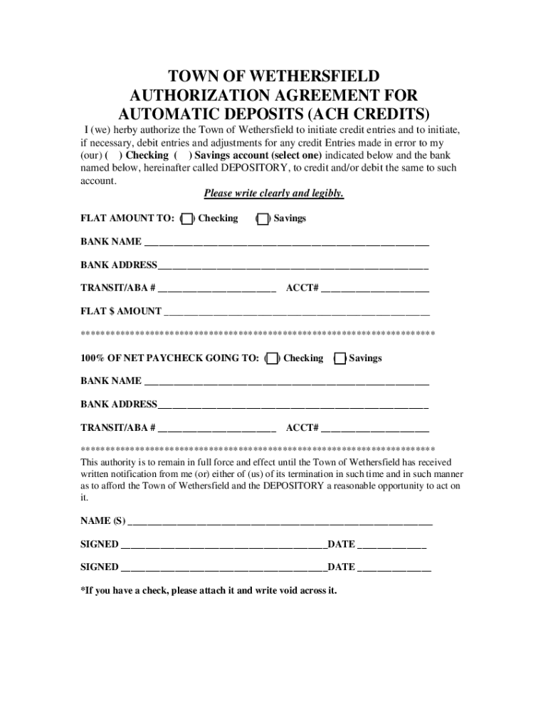 Authorization Agreement for Automatic Deposits ACH  Form