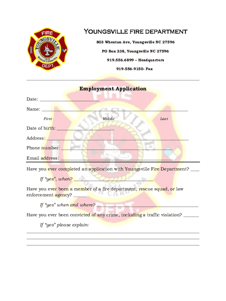 Youngsville Fire Department Youngsville Fire Department  Form