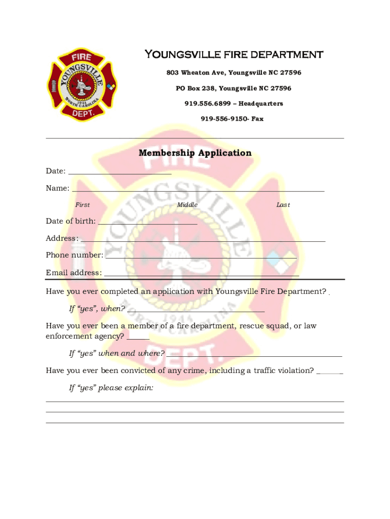 Youngsville Fire Department USA Fire and Rescue  Form