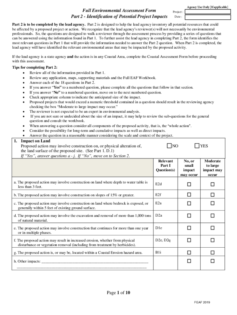 Project and Setting Part 1 Full Environmental Assessment Form