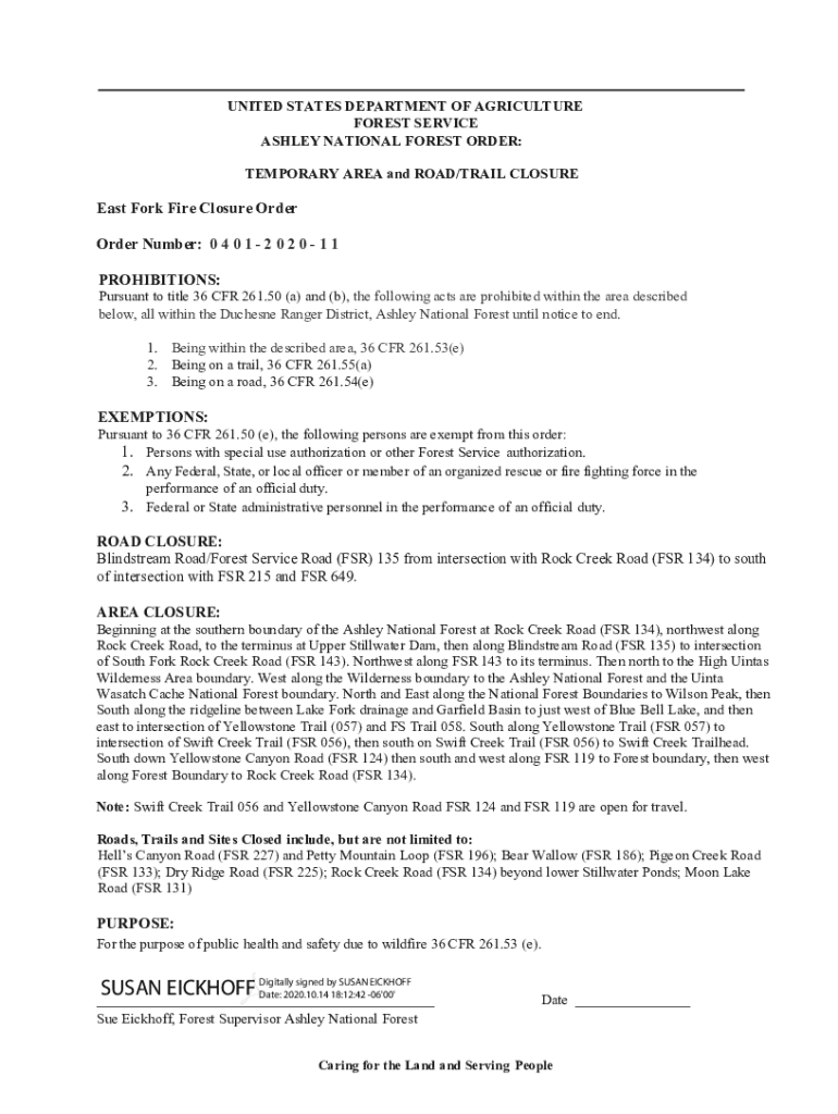 East Fork Fire Closure Order Order Number 0 4 0 1 InciWeb  Form