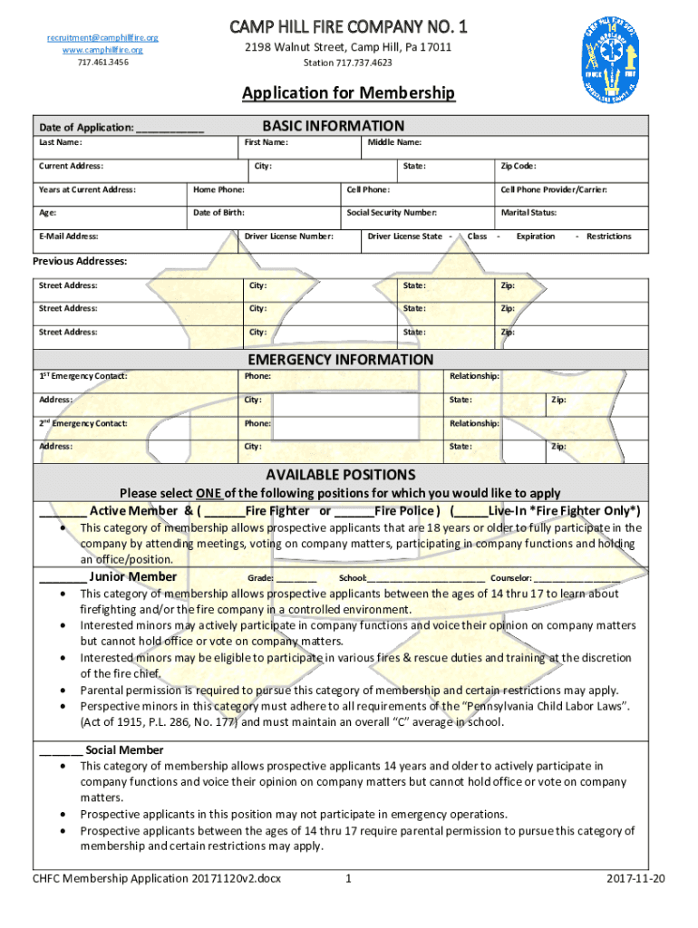 HomeCamp Hill Fire Department  Form