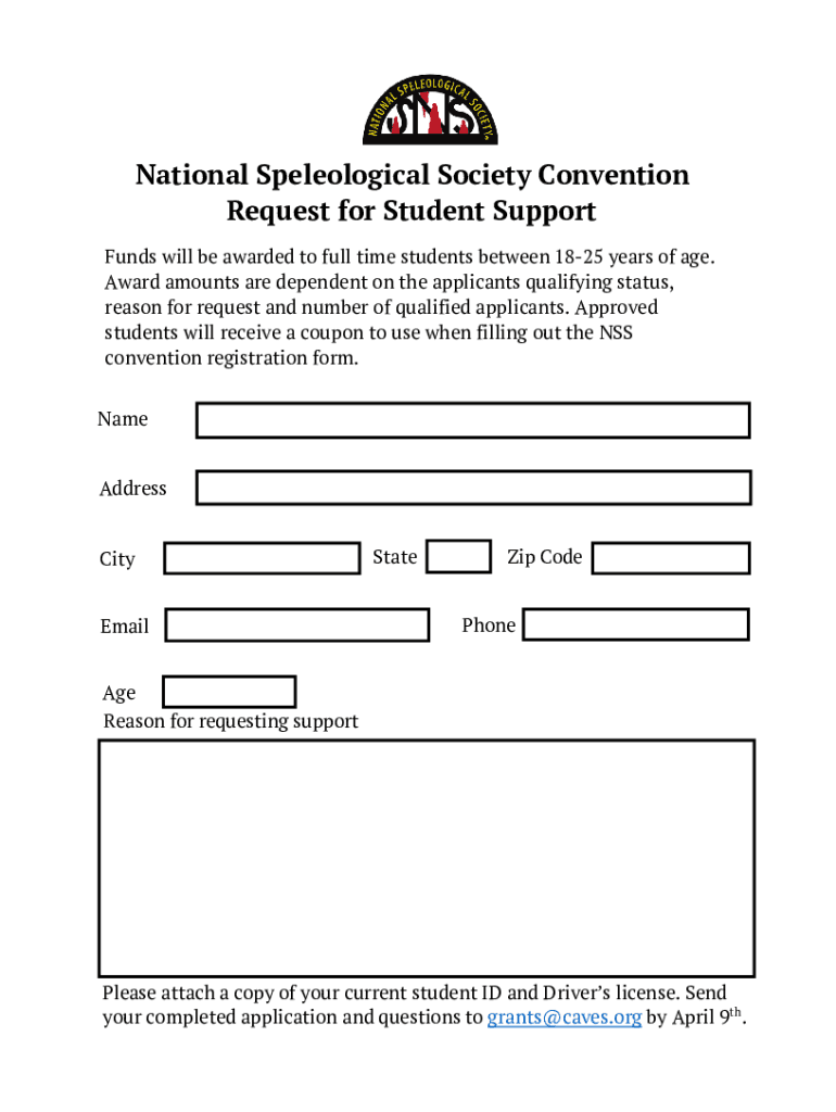 Nss2022 Caves Org Wp Content UploadsNational Speleological Society Convention Request for Student  Form