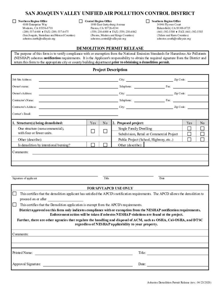 Demolition Permit Release Form