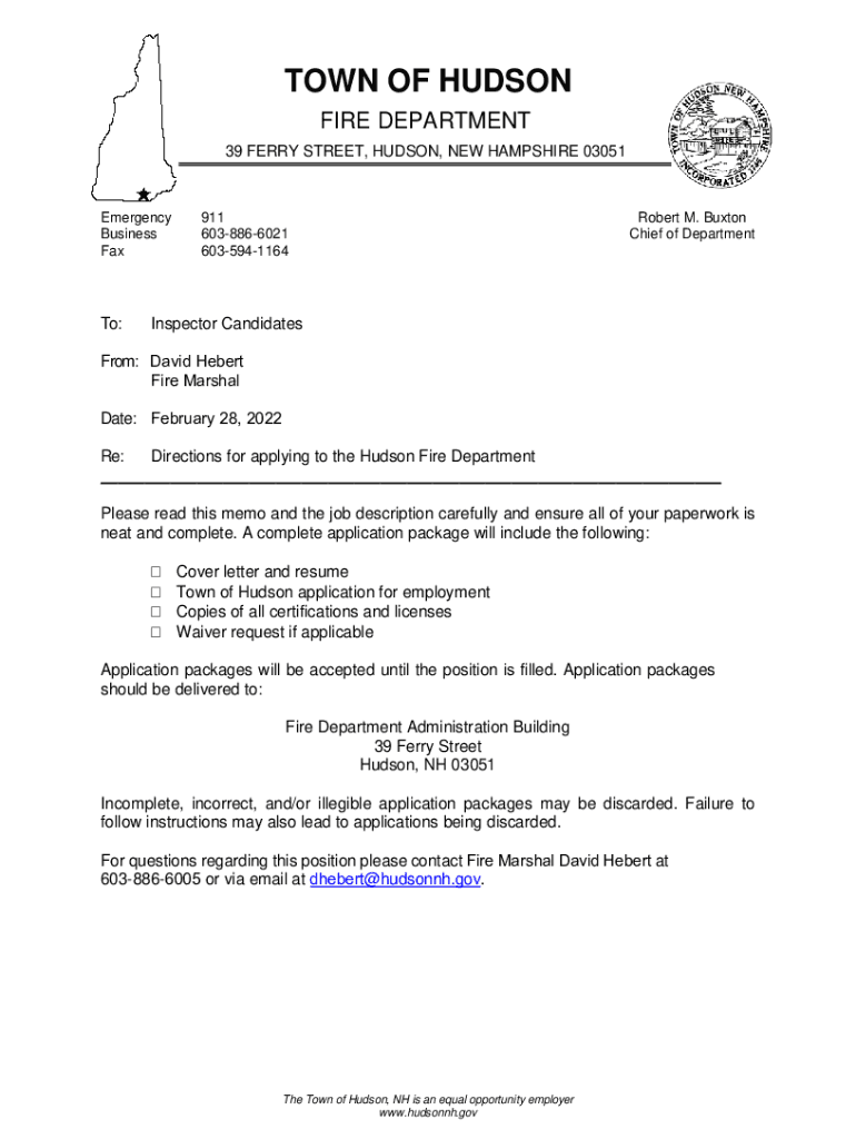 Nh Fire Application Employment  Form