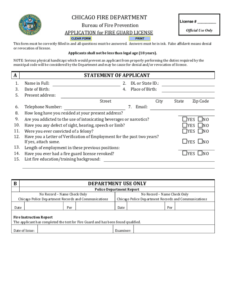 CHICAGO FIRE DEPARTMENT BUREAU of FIRE PREVENTION  Form