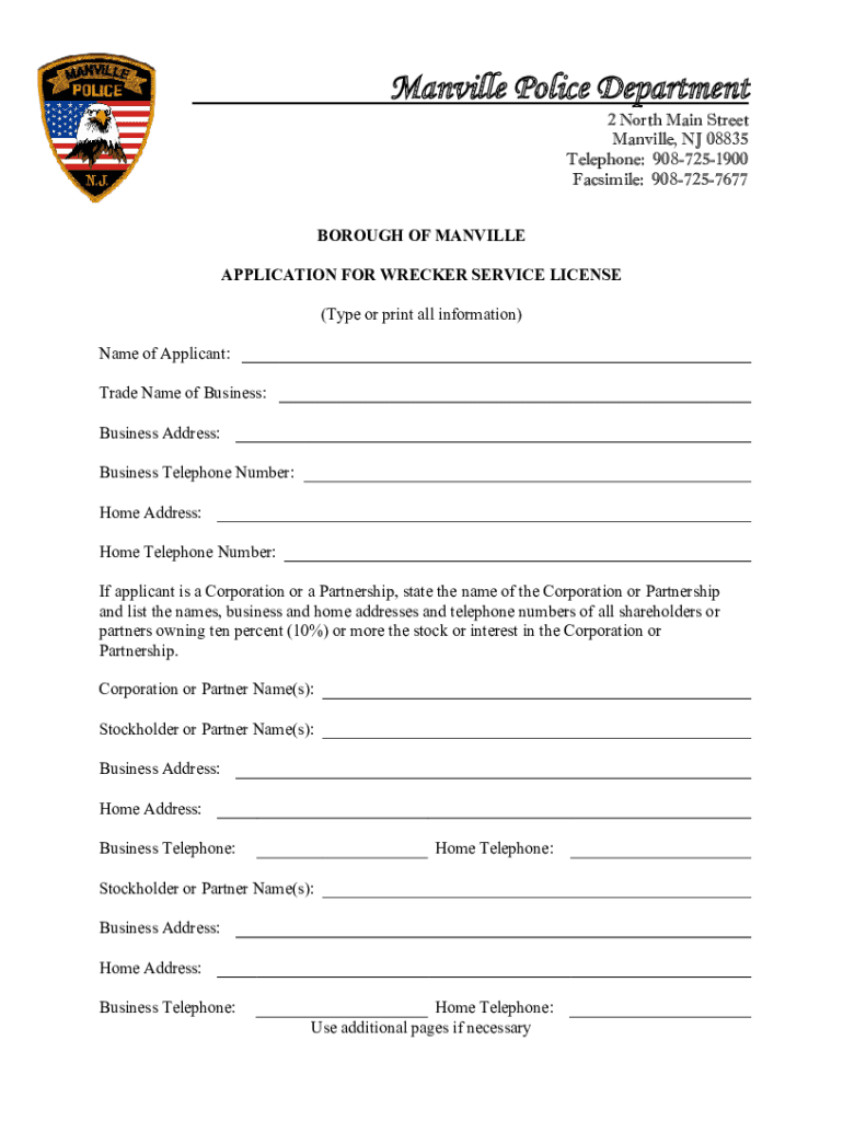 Contact UsManville NJ Police Department  Form