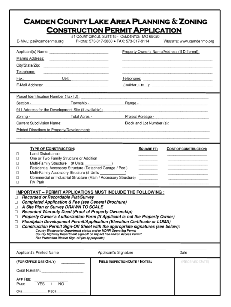 Www Camdenmo Org Wp Content UploadsNECESSARY REQUIREMENTS to OBTAIN a CONSTRUCTION PERMIT  Form