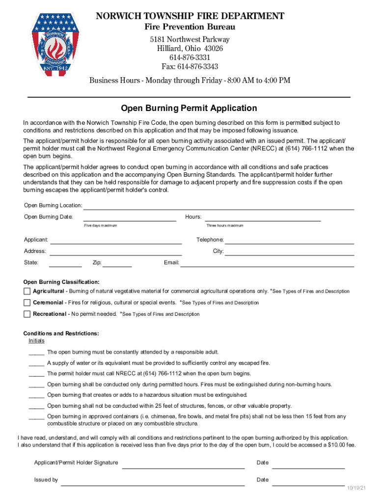 Ohio Open Burning Permit Application  Form