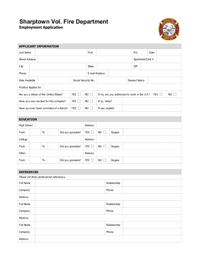 Sharptown Volunteer Fire Department County Office  Form