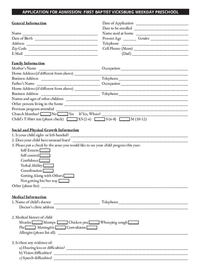 All One Year Olds Must Meet the Following Criteria First Baptist  Form