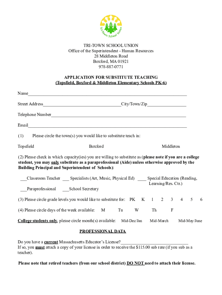 Substitute Application  Form