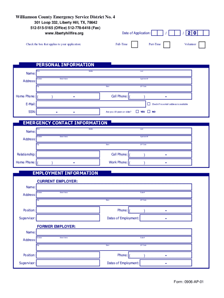 Williamson County Emergency Service District No 4 Liberty  Form