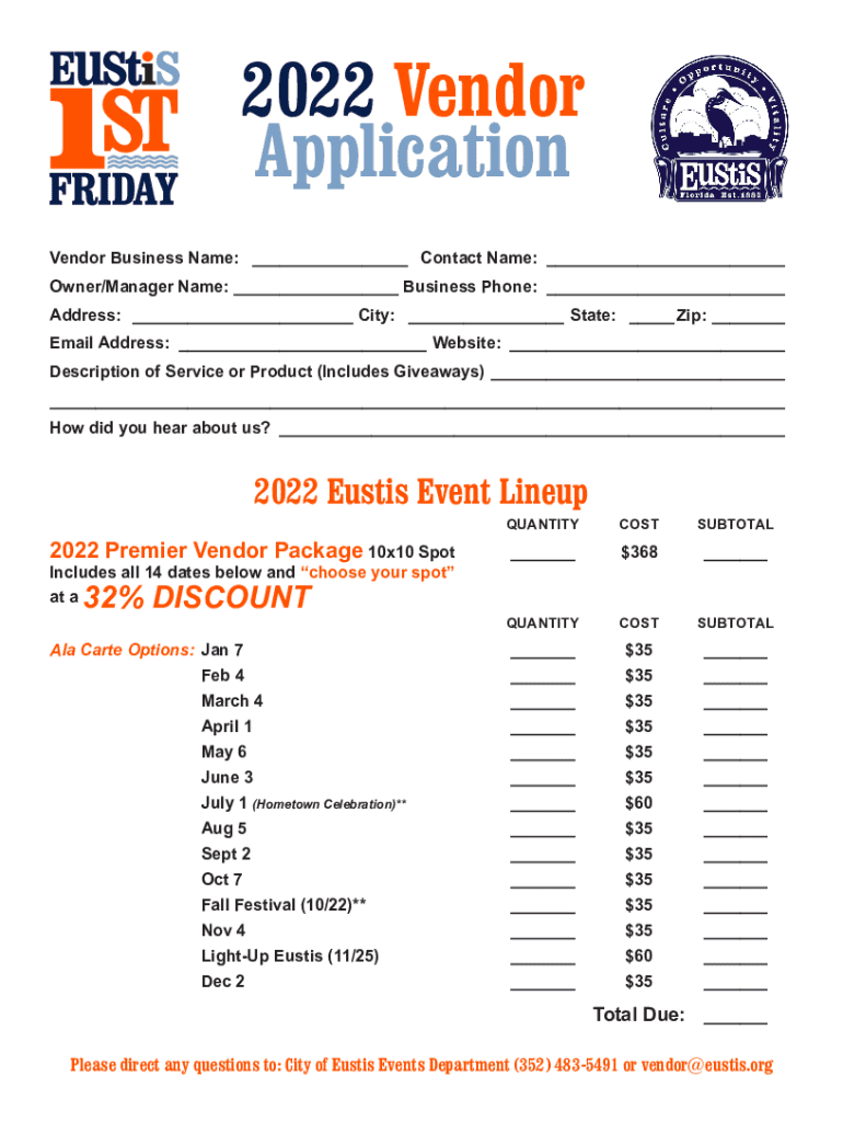 202 Retail Vendor Application Deadline Friday, June 10,  Form