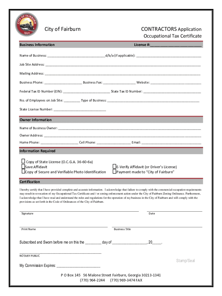 Georgia Occupational Tax Certificate  Form