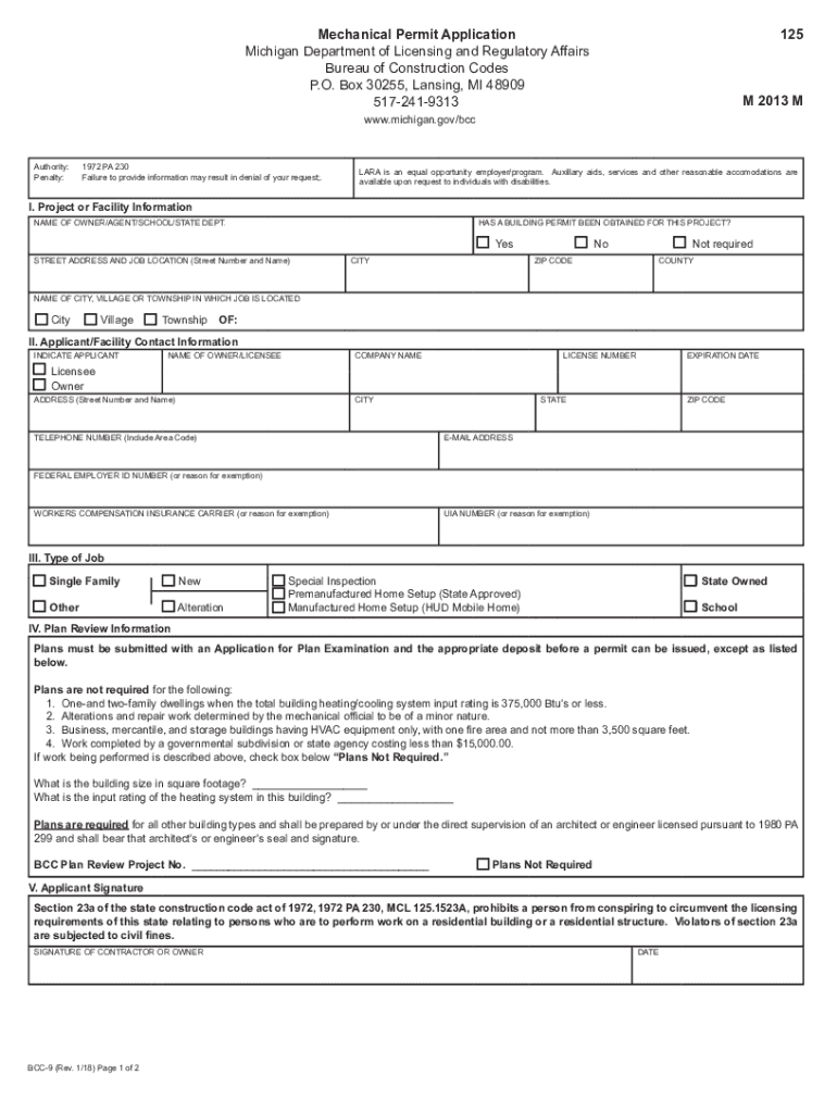 State of Michigan Mechanical Permit US Legal Forms
