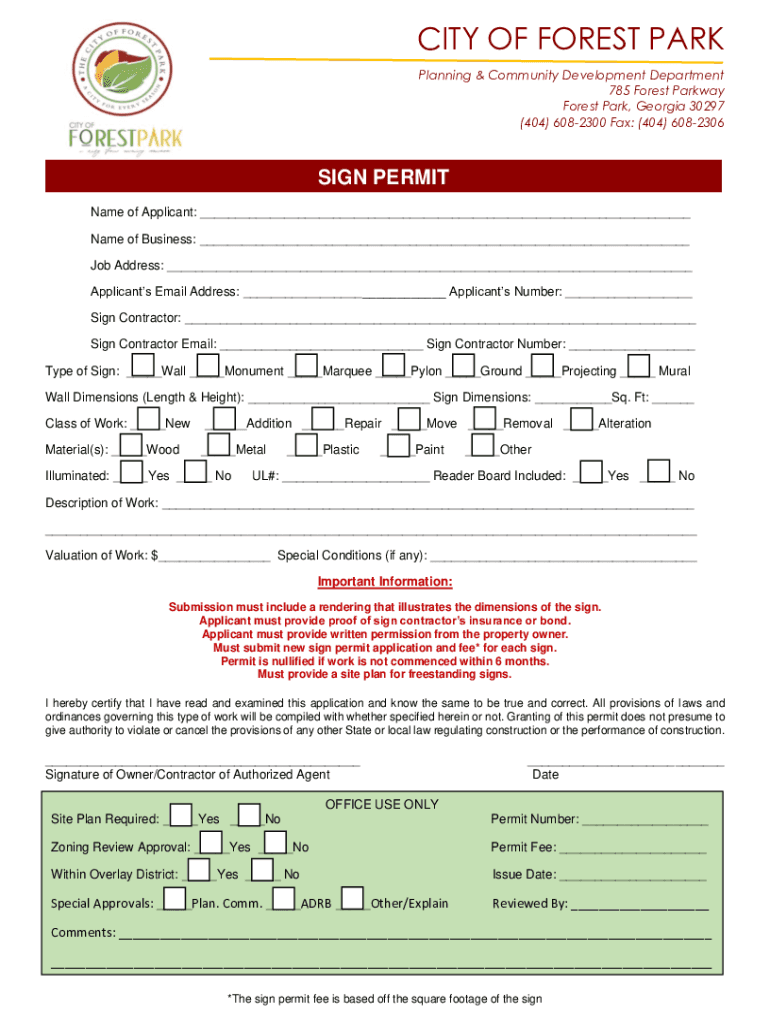 Planning, Building and Zoning Forest Park, GA  Form