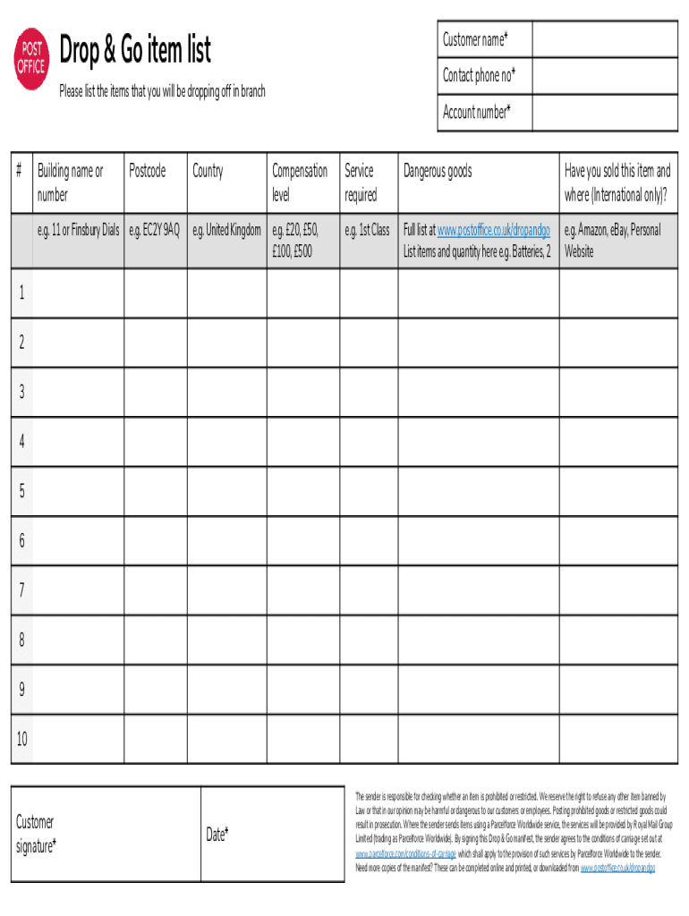 Drop Go Manifest Form