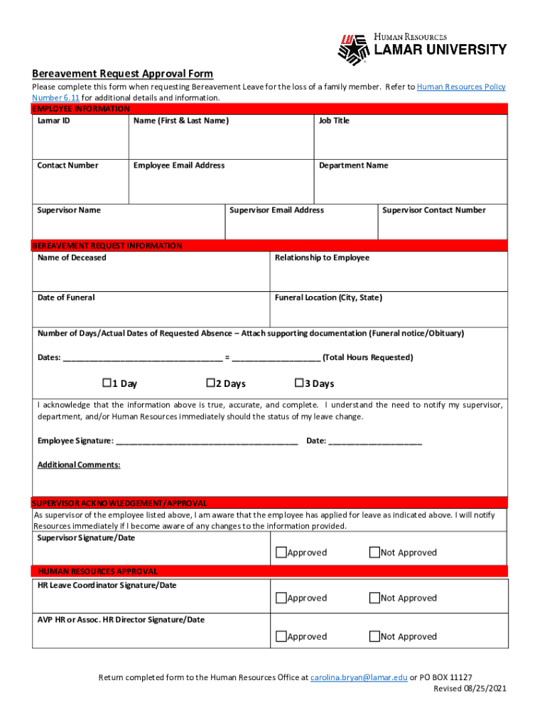 Fill Fillable Bereavement Leave Request Form