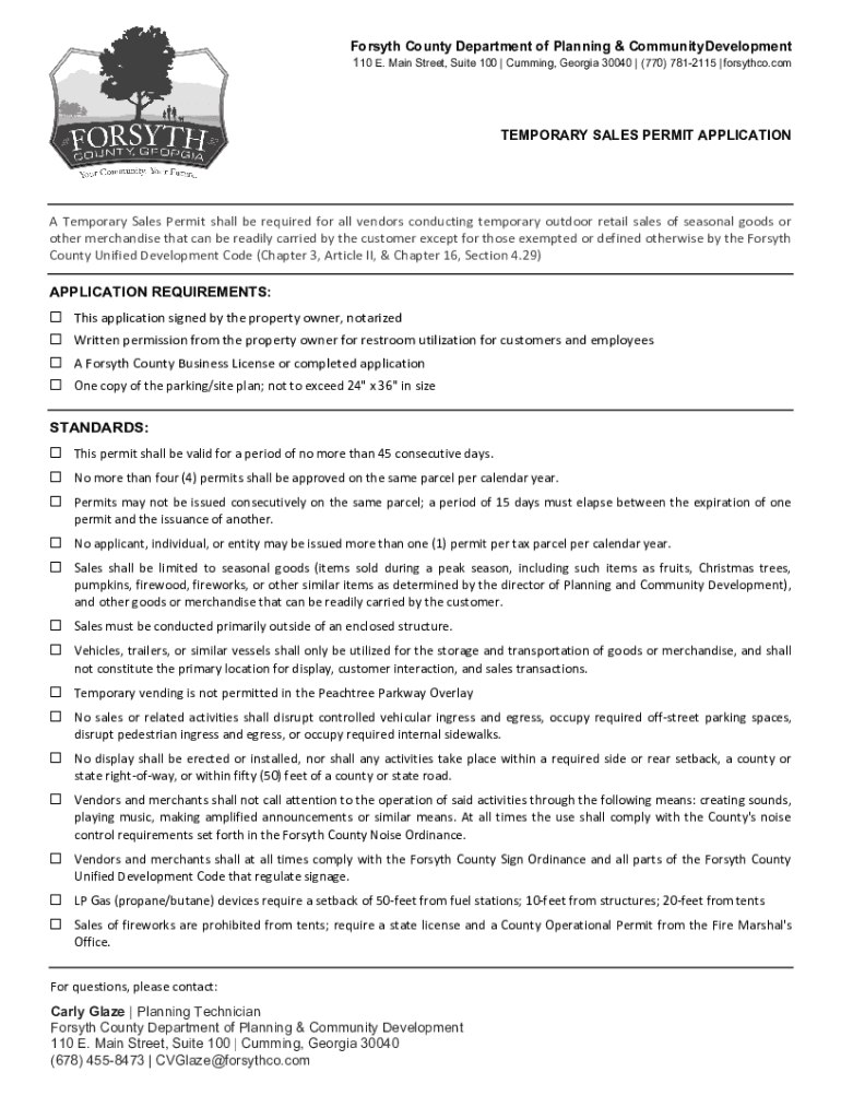 Temporary Sales Permit Application Forsyth County Georgia  Form