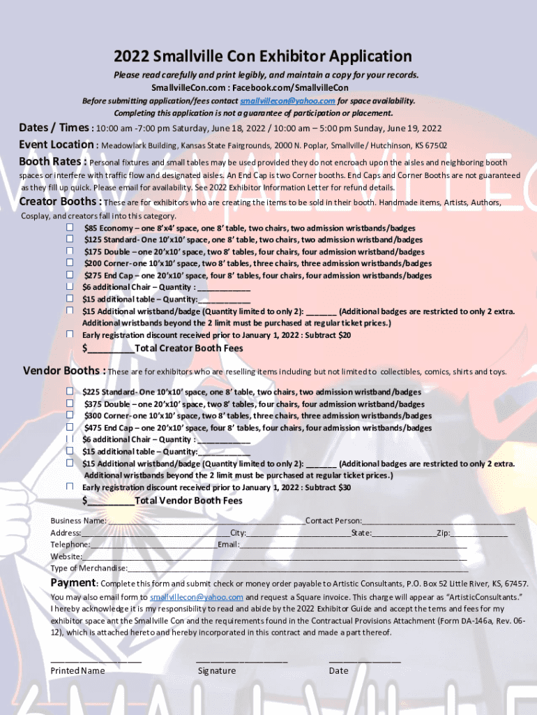 Smallvillecomiccon Comsitesall2022 Smallville Con Exhibitor Application  Form