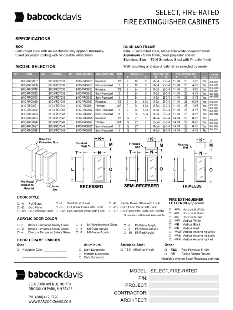 SELECT, FIRE RATED FIRE EXTINGUISHER CABINETS  Form