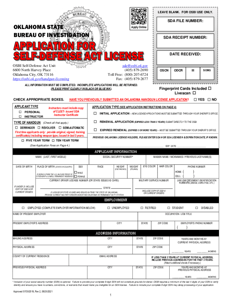 Table of OSBI Fees and AssessmentsOklahoma State Bureau  Form