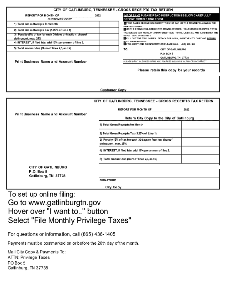  Gatlinburg, TN Gross Receipts Tax Return Mixing Bar Tax Form 2022-2024