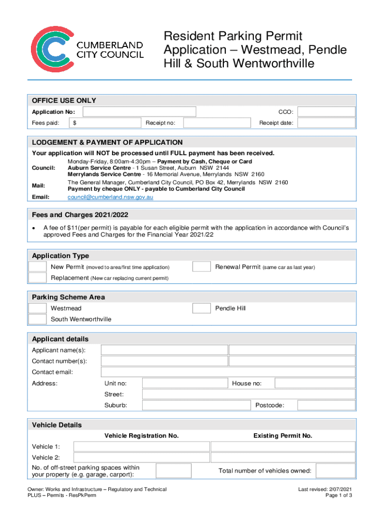 Parking Permit Cumberland  Form