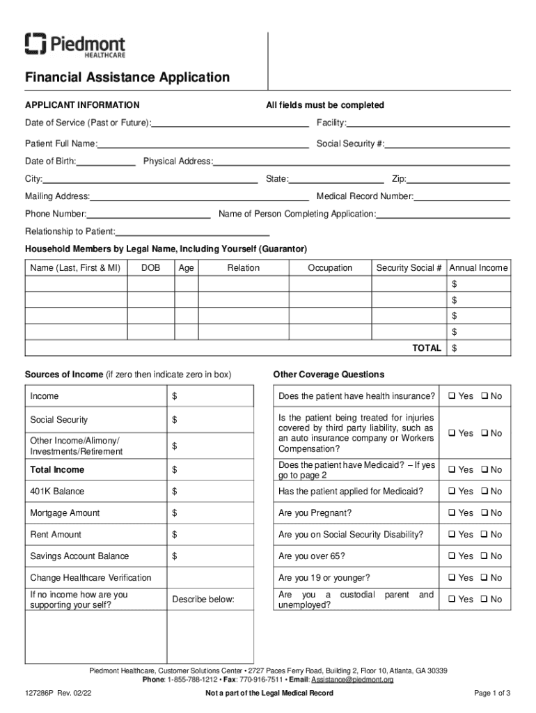 Piedmont Assistance  Form
