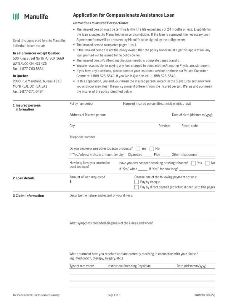 Application for Compassionate Assistance Loan NN0991E Complete This Form to Apply for a Compassionate Assistance Loan from Manul